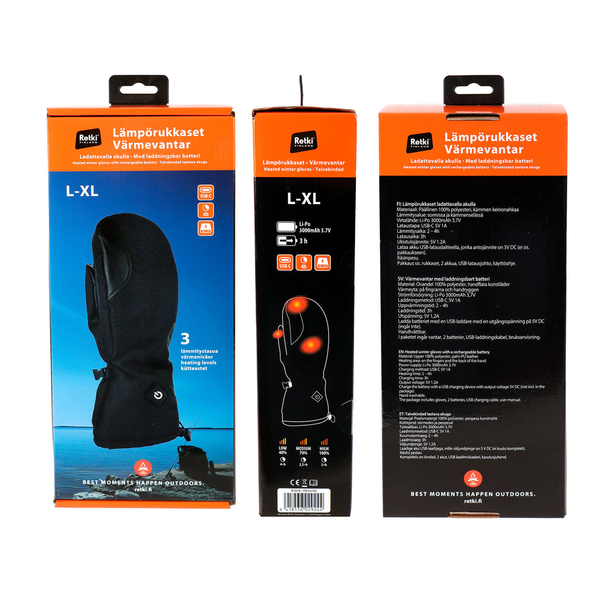 Retki lämmitettävät rukkaset ladattavalla akulla