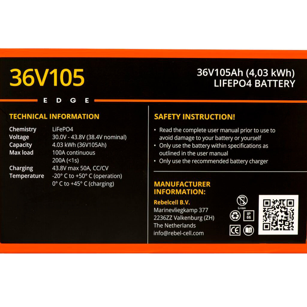 Rebelcell Edge 36V 105 Ah Bluetooth LiFePO4 akku