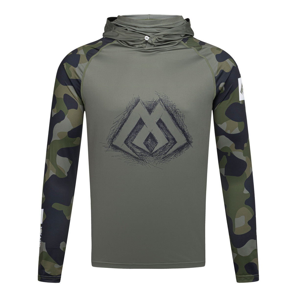 Mikado UPF50+ Green Camo kalastuspaita hupulla