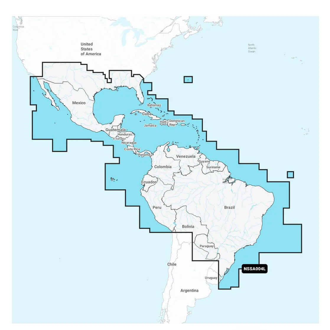 Garmin Navionics+ NSSA004L Meksiko, Karibialta Brasiliaan, sisävedet ja rannikko karttakortti