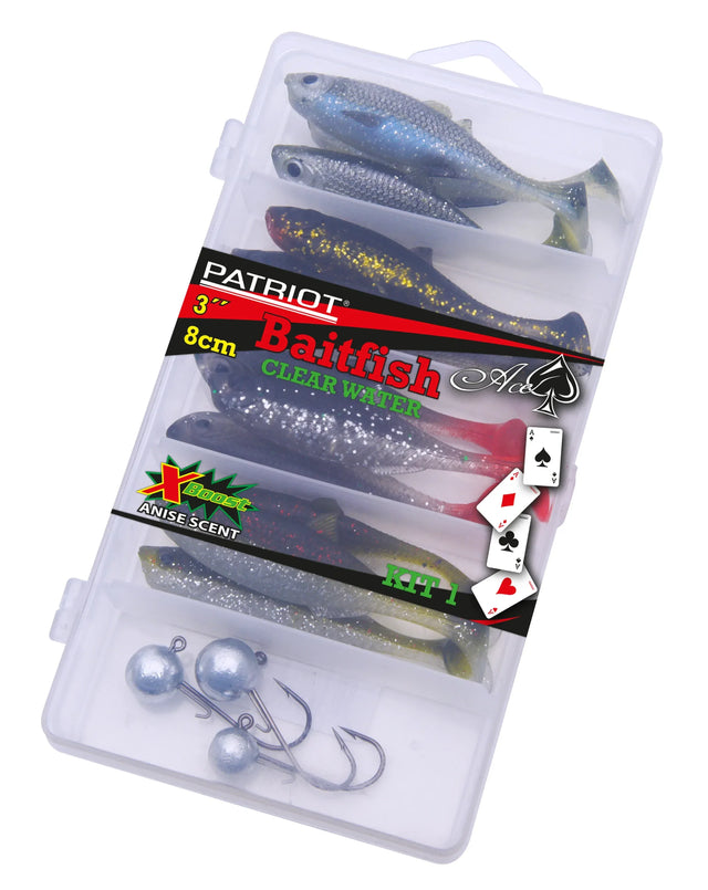 Patriot Baitfish 8 cm Clear Water jigilajitelma 12+3 kpl/pkt - Happy Angler