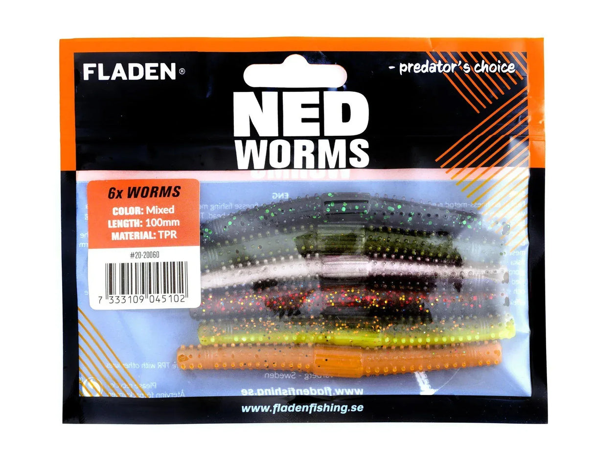 Fladen NED Worm Mix 10 cm jigi 6 kpl/pkt - Happy Angler