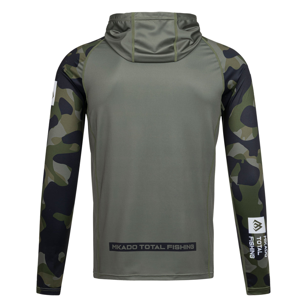 Mikado UPF50+ Green Camo kalastuspaita hupulla